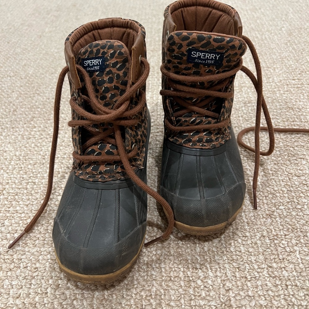 Sperry Kids' Girls Brown and Black Cheetah Print Boots Size 1